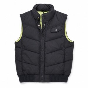 Gap Women Black Puffer Vest Neon Lining Chevron Quilt Snap Front Large